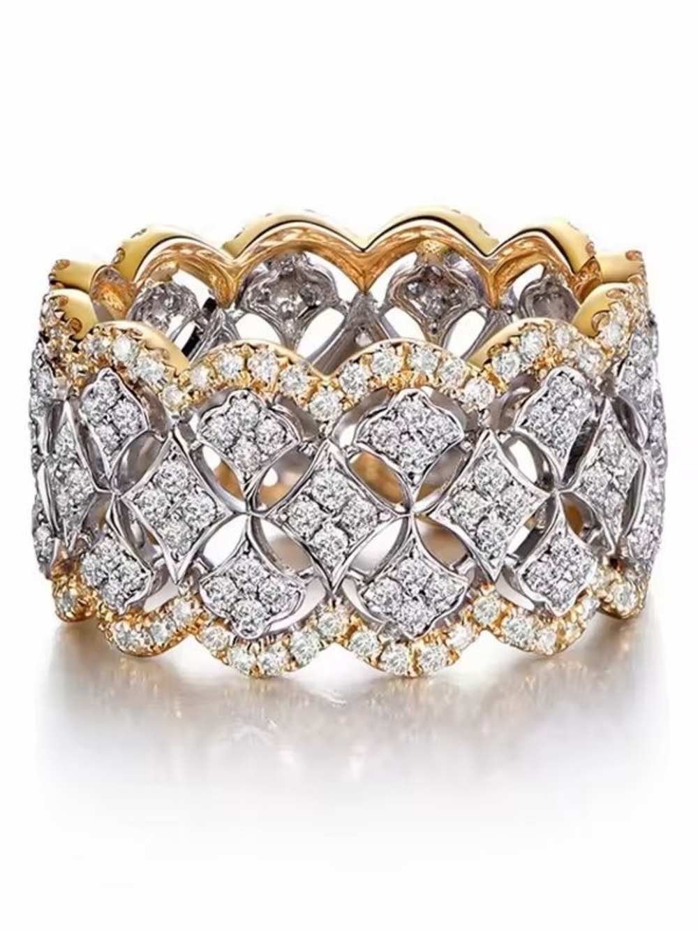 Two-Tone Gold and Silver Pavé Lattice Band Ring - Picture 6 of 7